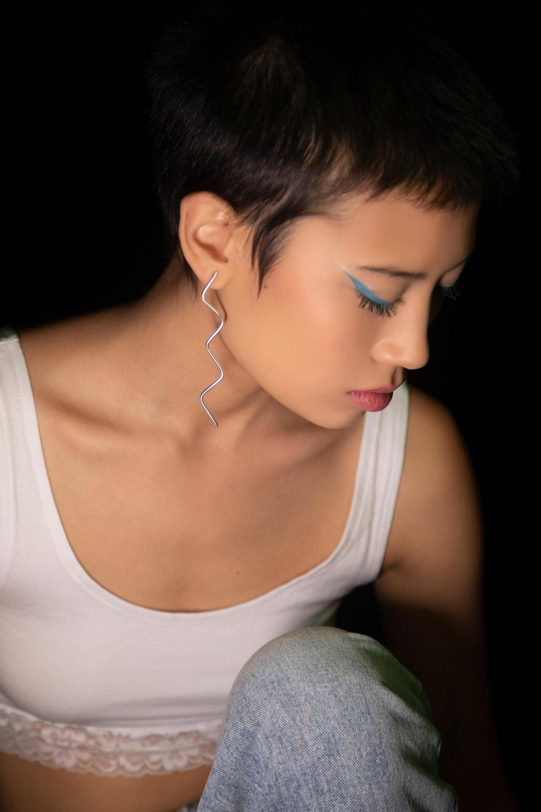 Aquarius Long Earring - Ethically handmade of Sterling Silver 925.  Minimalist unique design that make your look authentically fashionable. Join the new Mystic jewelry era. #metal_sterling-silver-925