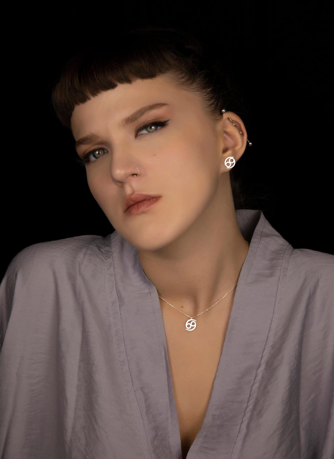 Cancer Earrings & Necklace in Sterling Silver 925 for man and woman