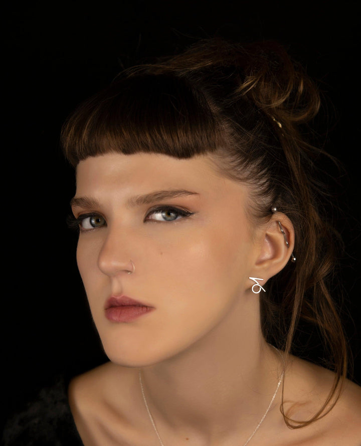 Unisex Capricorn Earrings in Sterling Silver 925.