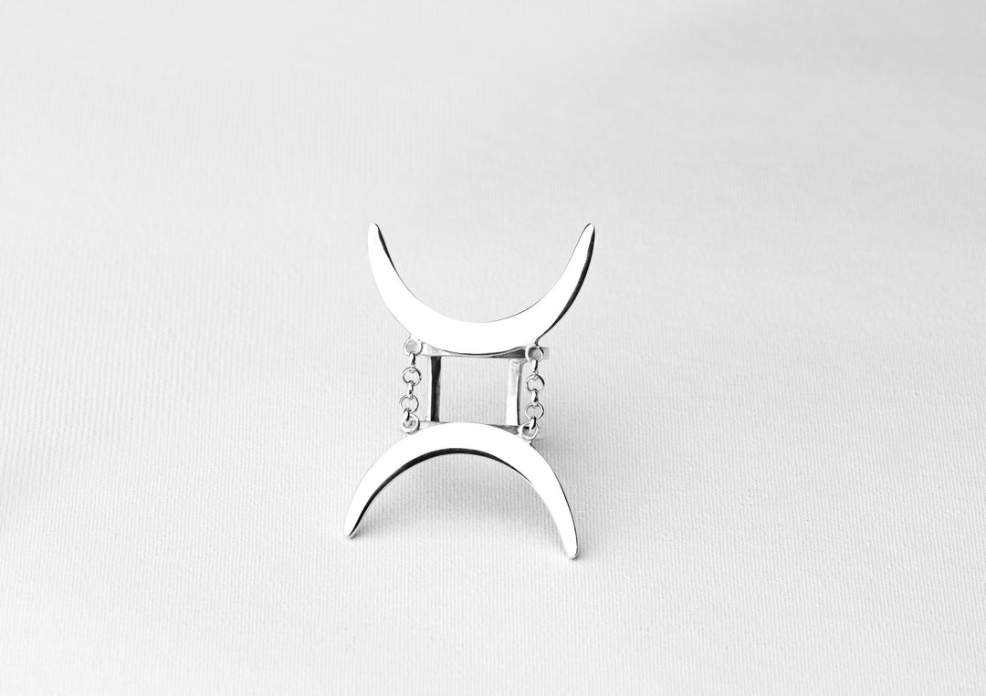 Gemini Avant-garde Ring- Fully handmade of Sterling Silver 925. Contemporary unique design of limited edition by Mystic J for your luxury look.