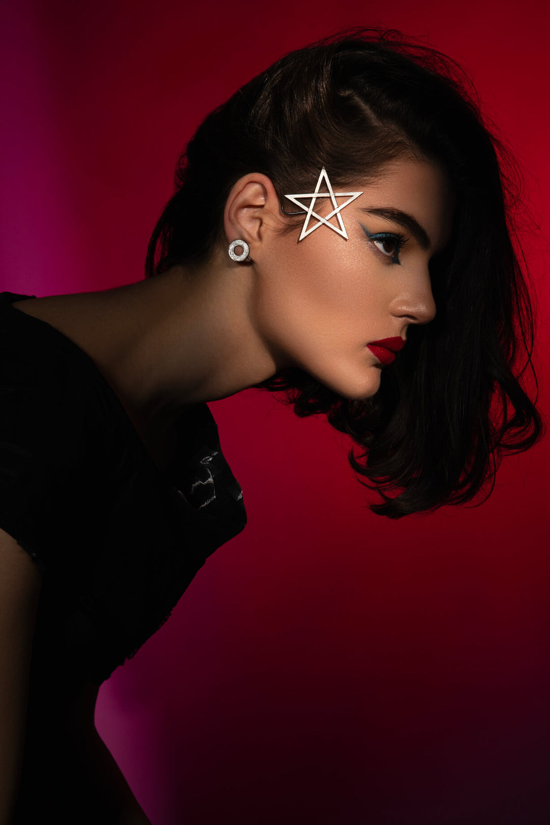 Mystic Pentagram Ear Cuff, Statement Jewelry, handmade of solid Sterling Silver 925, designed to empower dark feminine energy.