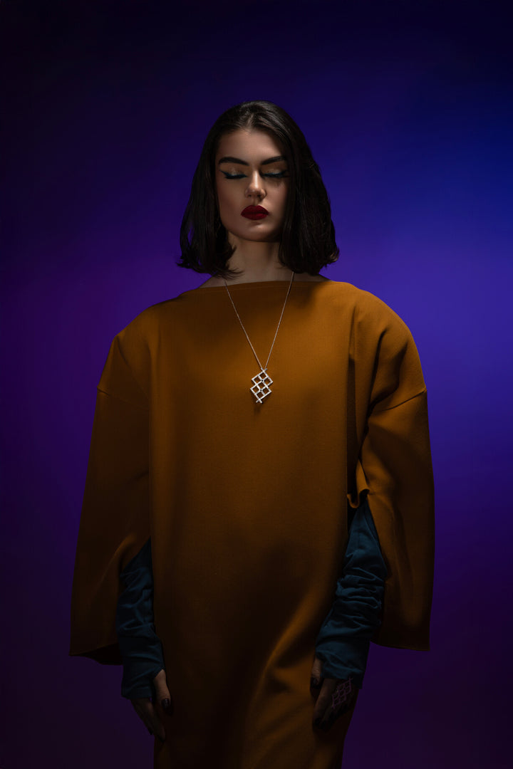 WishRune Necklace: Geometric avant-garde statement design with jet stones, inspired by runes believed to grant wishes. Wish it. Wear it. Own it.