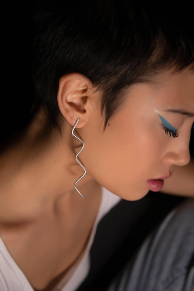 Aquarius Long Earring - Ethically handmade of Sterling Silver 925.  Minimalist unique design that make your look authentically fashionable. Join the new Mystic jewelry era. #metal_sterling-silver-925