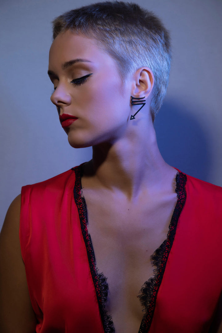 Black Scorpio Diamond Earrings. Ethically handmade of Sterling Silver 925, finished in Black Rhodium. #metal_black-sterling-silver-925