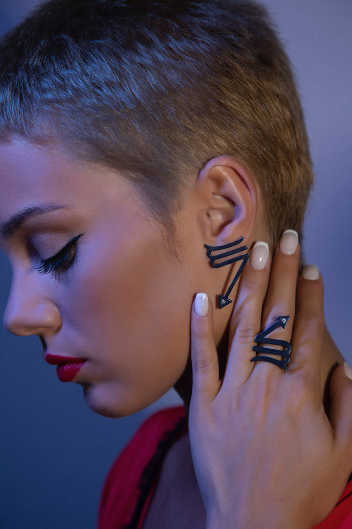 Black Scorpio Diamond Earrings. Ethically handmade of Sterling Silver 925, finished in Black Rhodium. #metal_black-sterling-silver-925