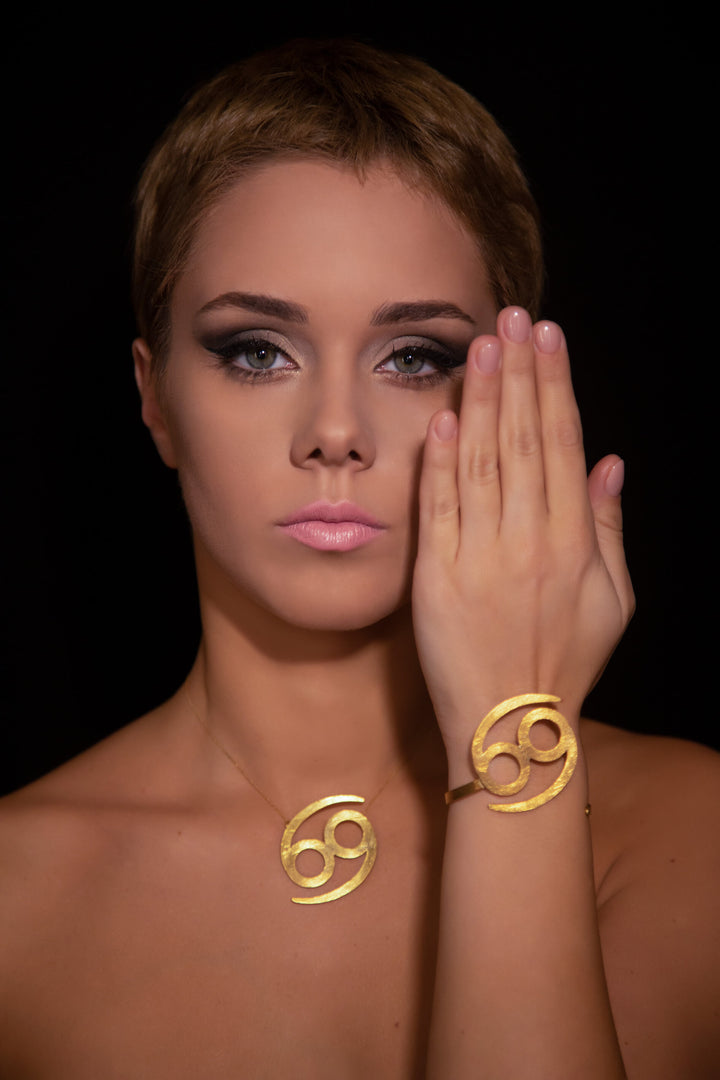 Unique Avant-garde statement Cancer Necklace, ethically handmade of 18K Gold. #material_18k-gold