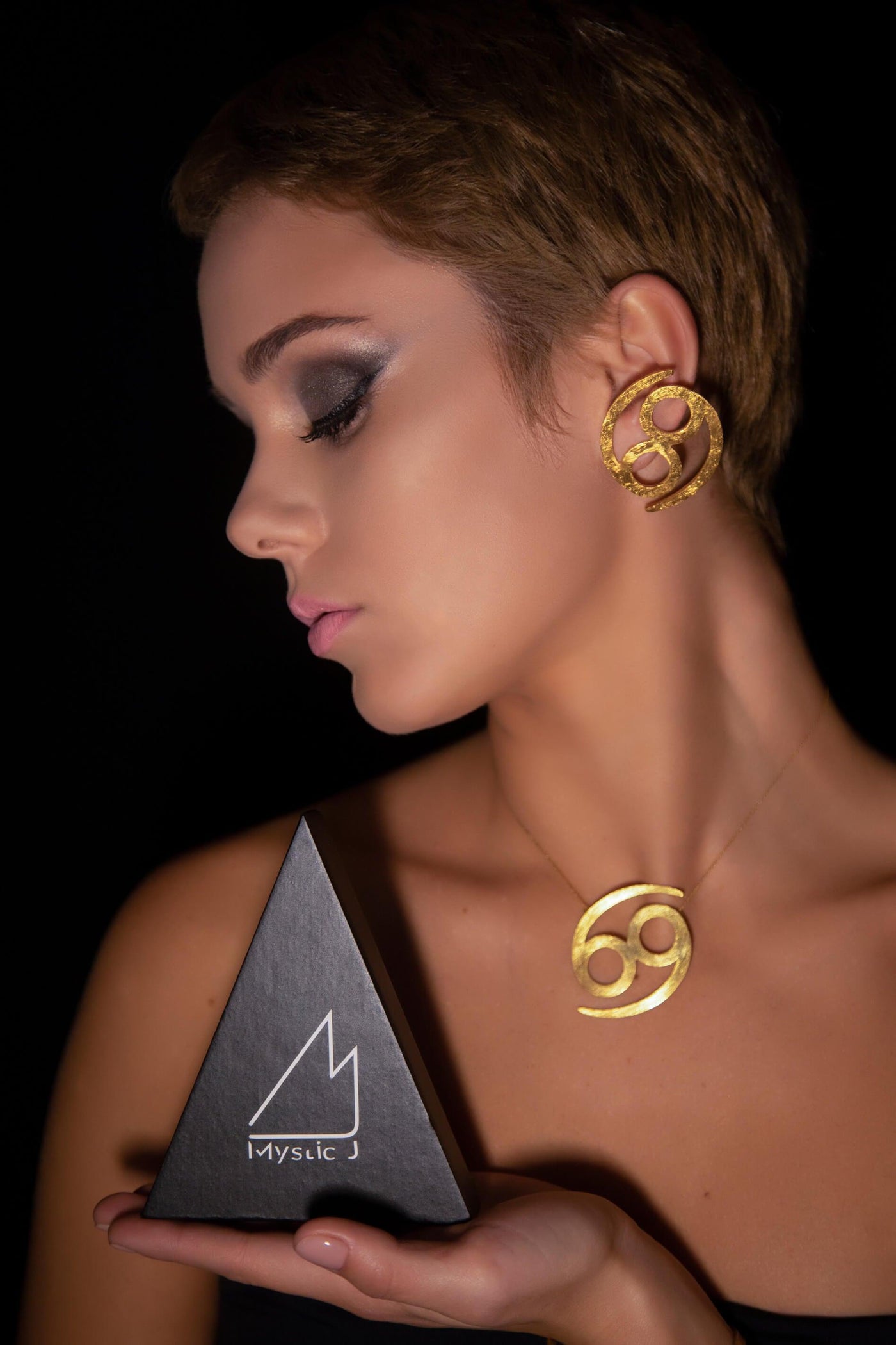 Unique Avant-garde statement Cancer Necklace, ethically handmade of 18K Gold. #material_18k-gold