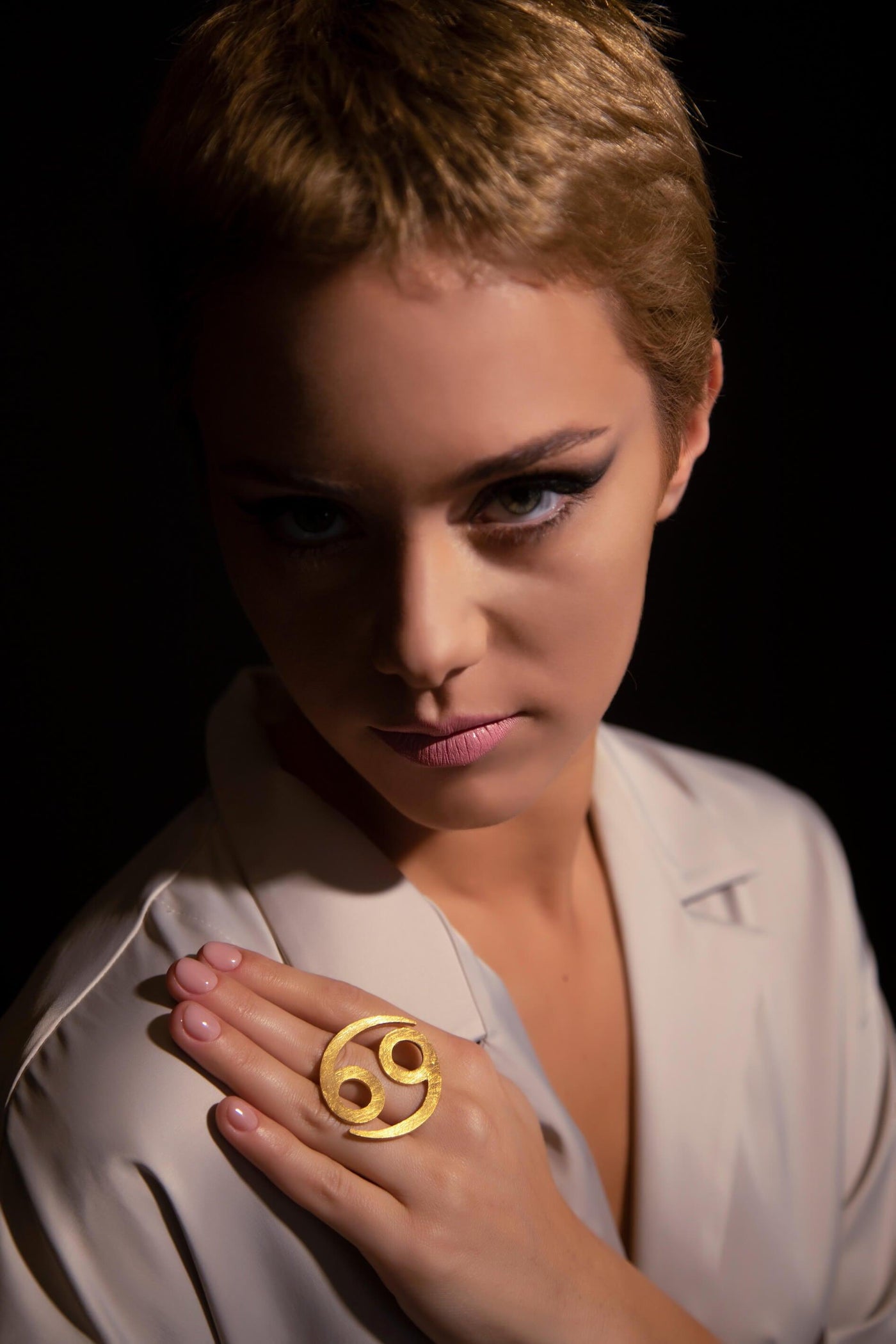 Unique Avant-garde statement Cancer Ring, ethically handmade of 18K Gold. #material_18k-gold