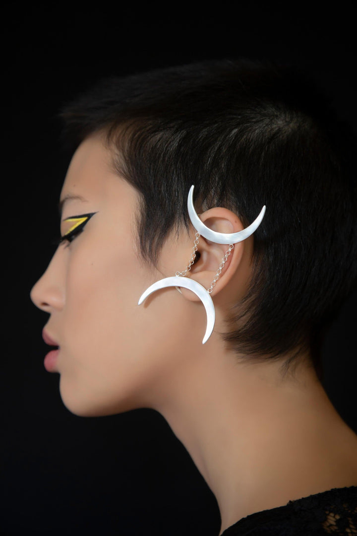 Unique Avant-garde statement Gemini Ear Cuffs - Ethically handmade of Sterling Silver 925. Contemporary unique design of limited edition by Mystic J for your luxury look.