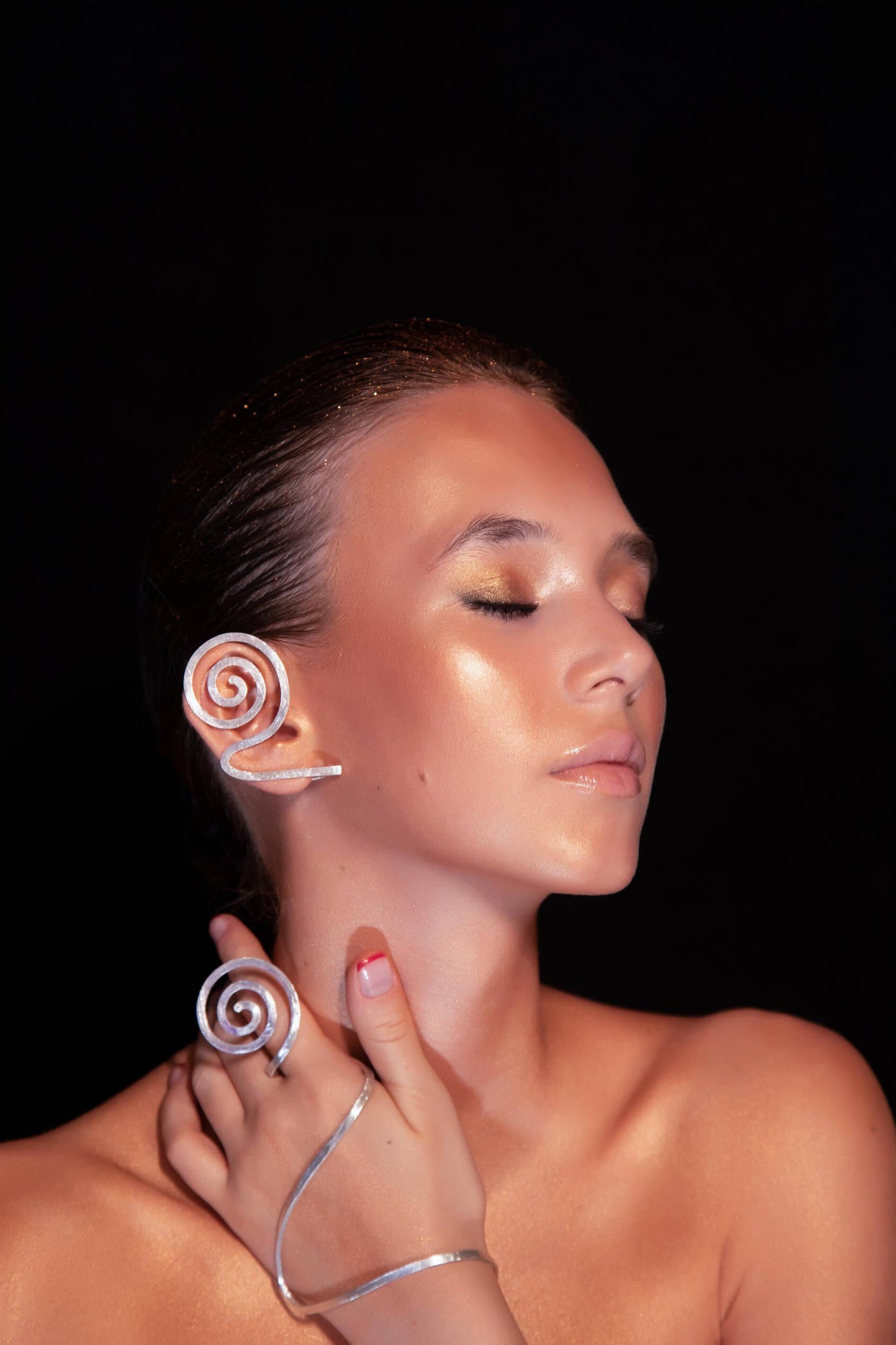 Unique Avant-garde statement Leo Ear Cuffs, ethically handmade of Sterling Silver 925, 18K Gold, 18K White Gold. Contemporary fashion jewelry by Mystic J. #metal_sterling-silver-925