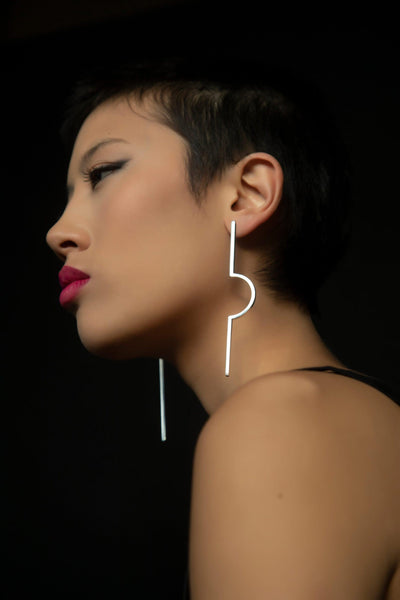 Libra Long Earrings - Ethically handmade of Sterling Silver 925. Minimalist unique design by Mystic J, for your Fashion look.