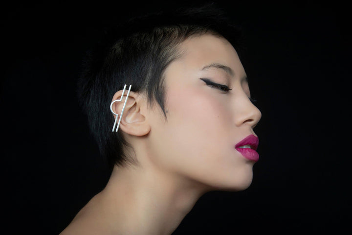 Libra Mono Ear Cuff - Ethically handmade of Sterling Silver 925. Minimalist unique design by Mystic J, for your original look.