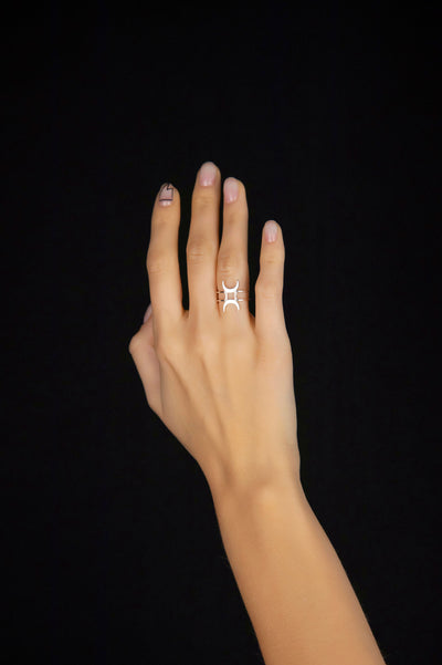 Unisex Nano Gemini Ring, Ethically Handmade of Sterling Silver 925.