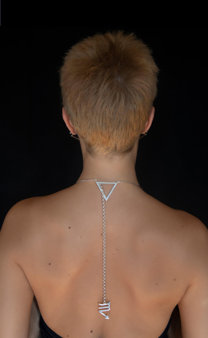 Scorpio Choker in symmetric Avant-garde. Ethically handmade of Sterling Silver 925, with 0,03Ct. Diamond. #material_sterling-silver-925