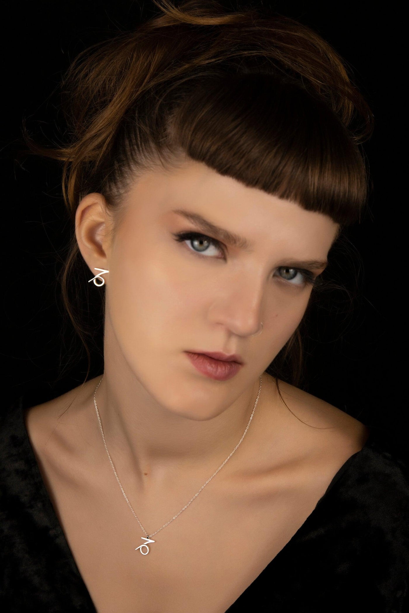 Unisex Capricorn Earrings and Necklace in Sterling Silver 925.