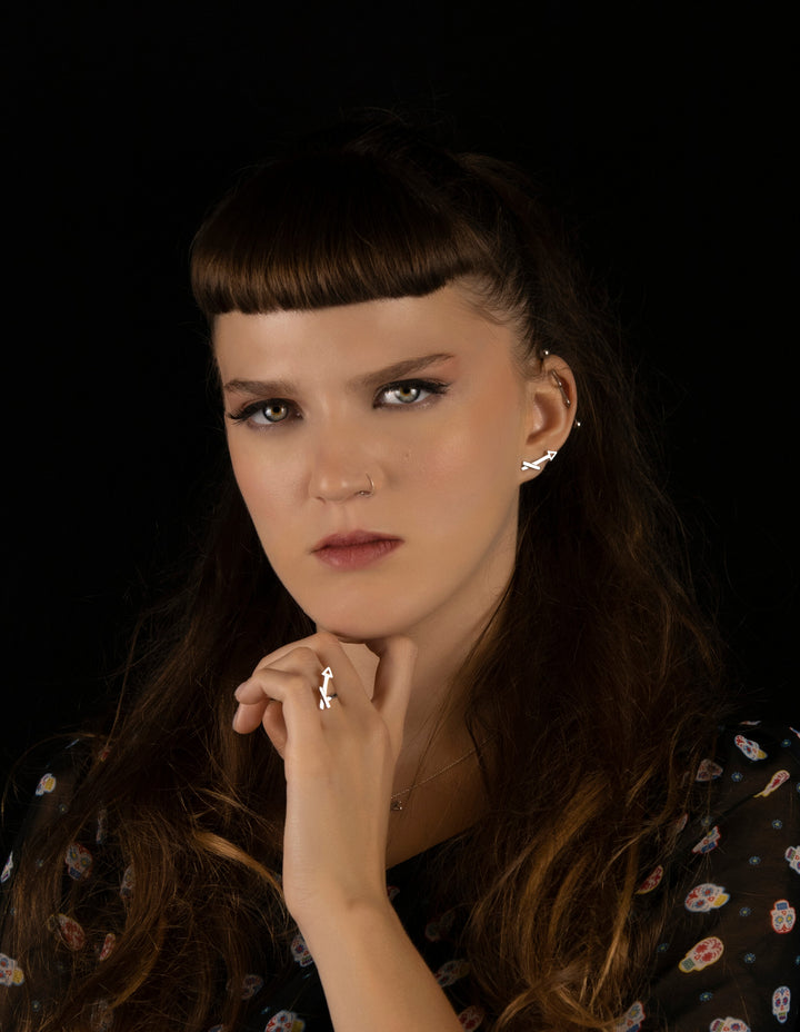 Unisex Sagittarius Ring and Earrings in Sterling Silver 925.