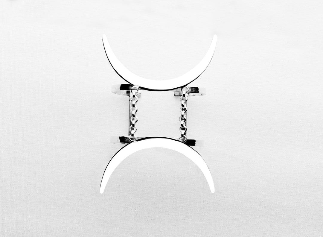 Gemini Avant-garde Statement Bracelet - Ethically handmade of Sterling Silver 925. Contemporary unique design of limited edition by Mystic J for your luxury look.