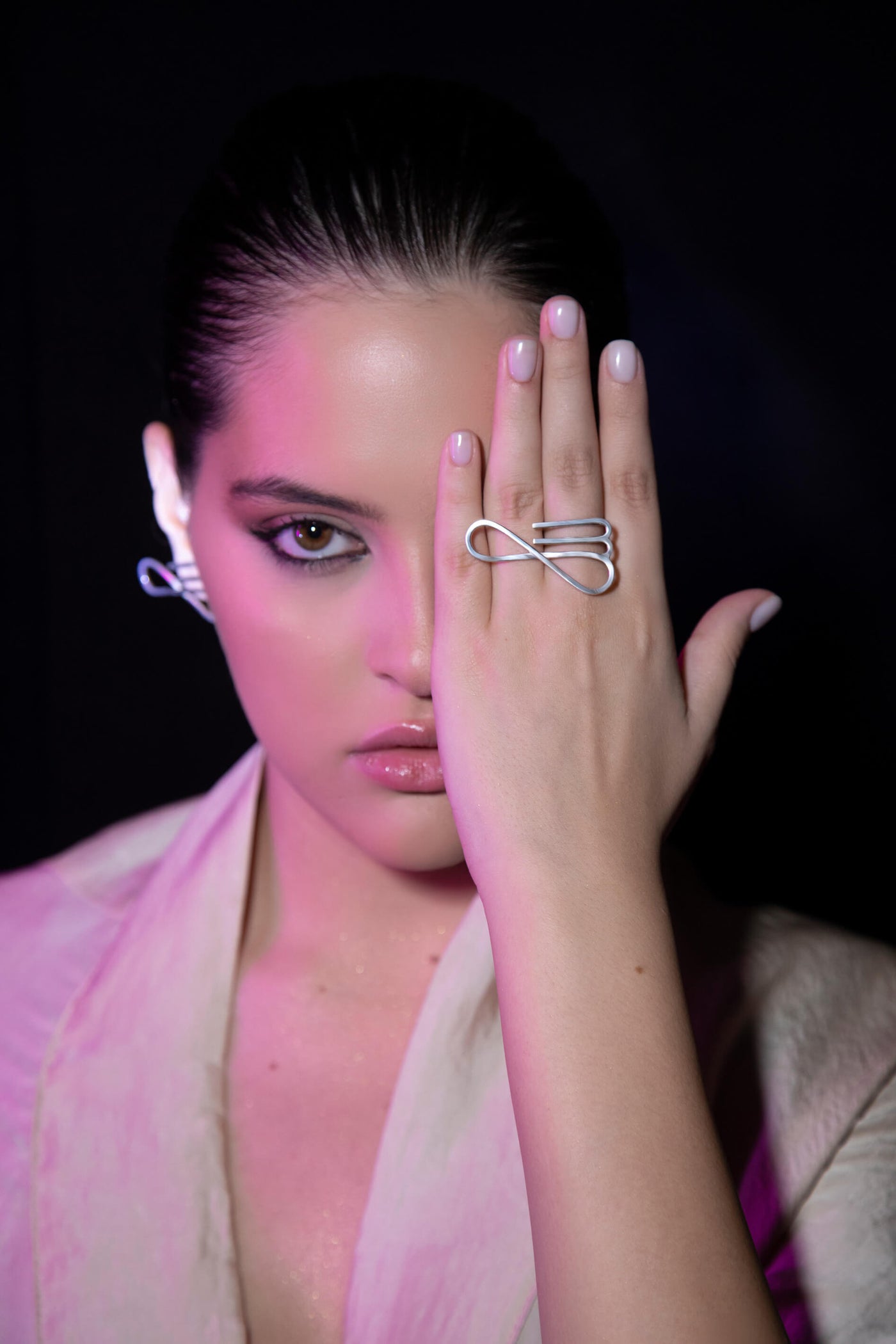 Virgo & Infinity Ring in symmetric Avant-garde. Unique contemporary fashion design, ethically handmade of Sterling Silver 925, 18K Gold and White Gold. #material_sterling-silver-925
